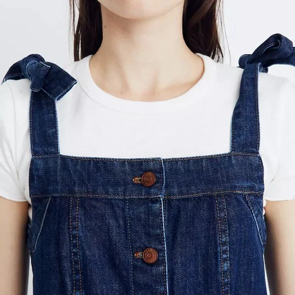 NWT Madewell Cottagecore Tie Strap Denim Button Front Mini Dress 2 - Picture 4 of 7